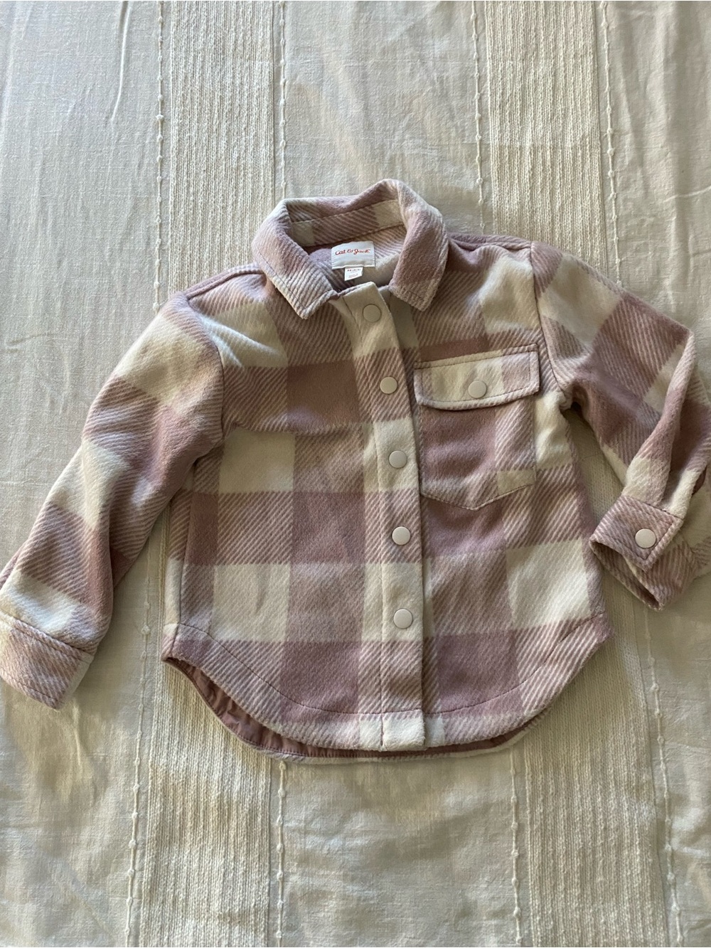 Cat & Jack Pink and Cream Plaid Snap-Front Shirt Jacket